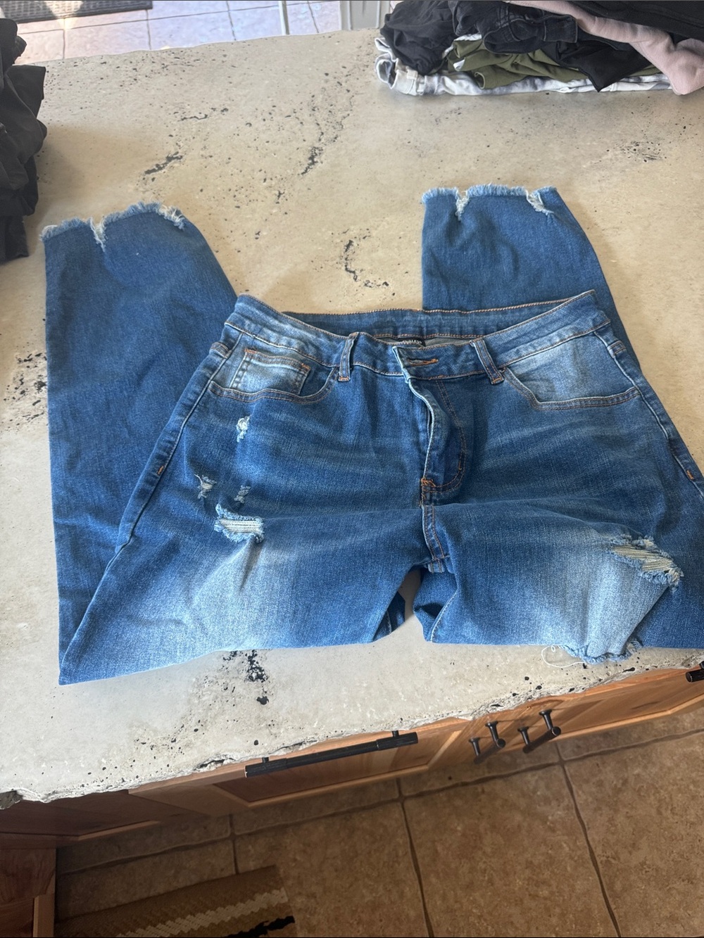 Relaxed Fit Distressed Blue Women's Jeans